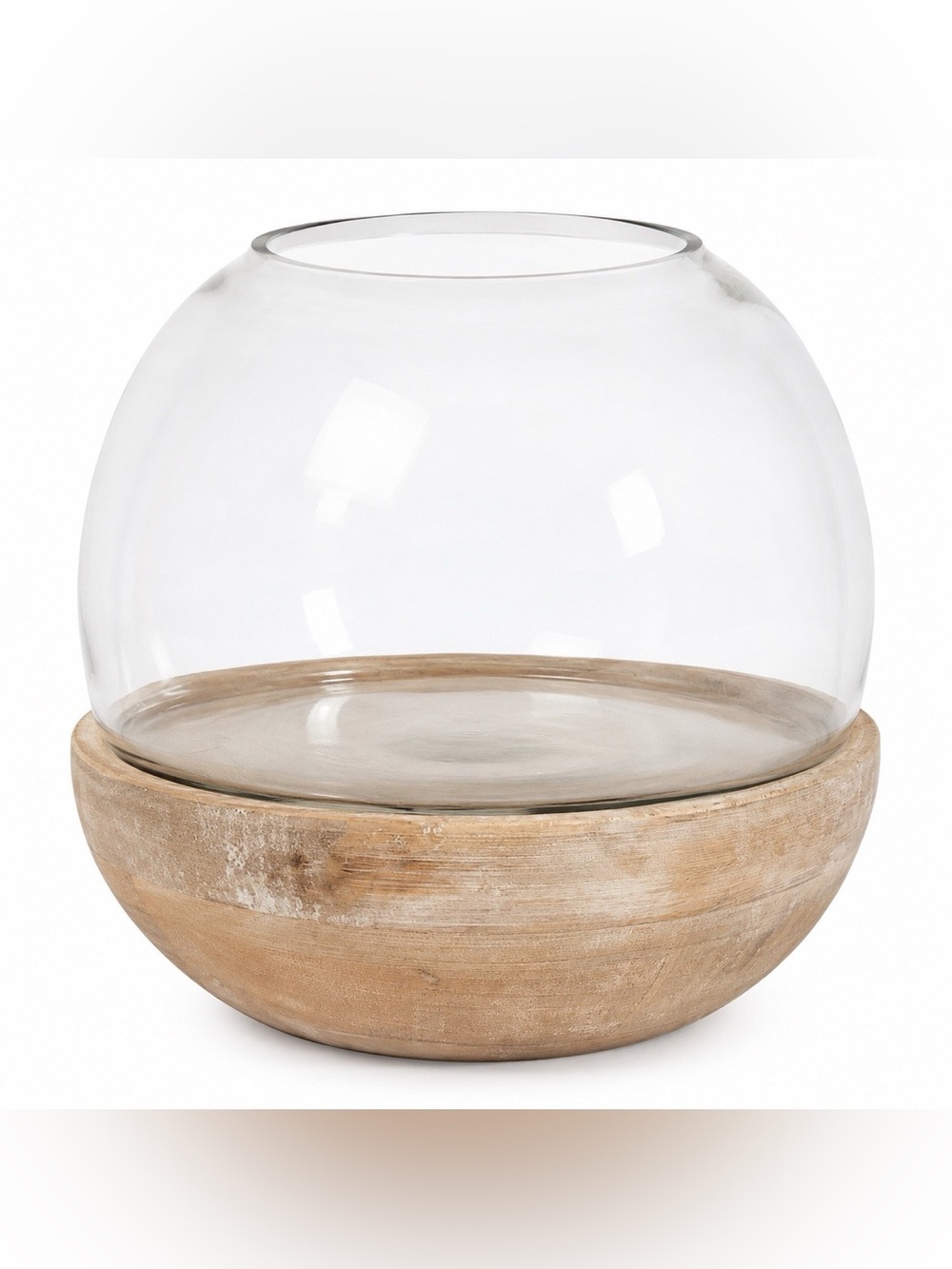 Project 62 Smith & Hawken Round Glass Globe Wood Bottom Bowl Terrarium Fish Tank